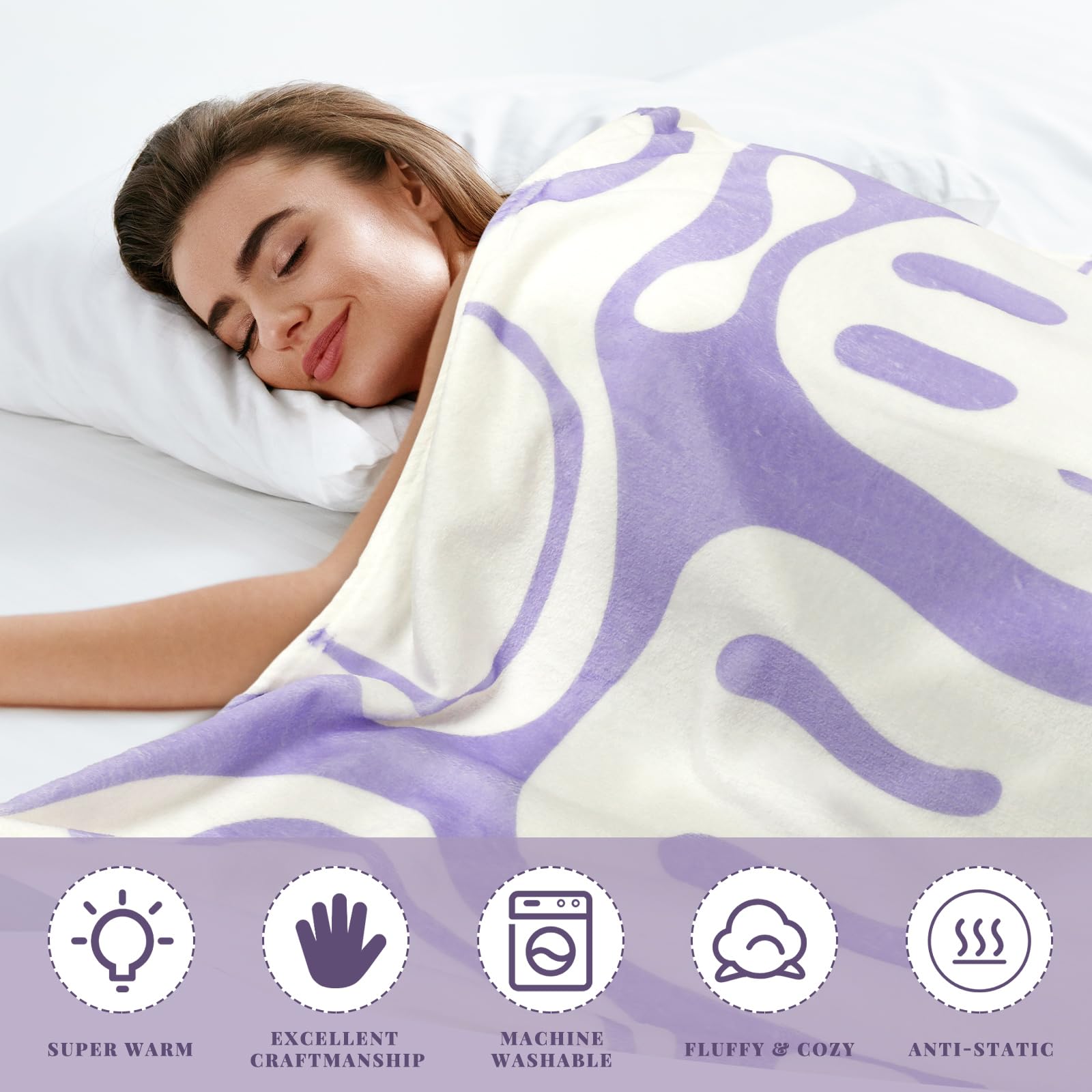 Frienda Preppy Throw Blanket Pink Smile Face Cute Flannel Soft Plush Fuzzy Bedding for Dormitory Living Room 50" x 60" (Purple Distort Smile Face) - Image 4