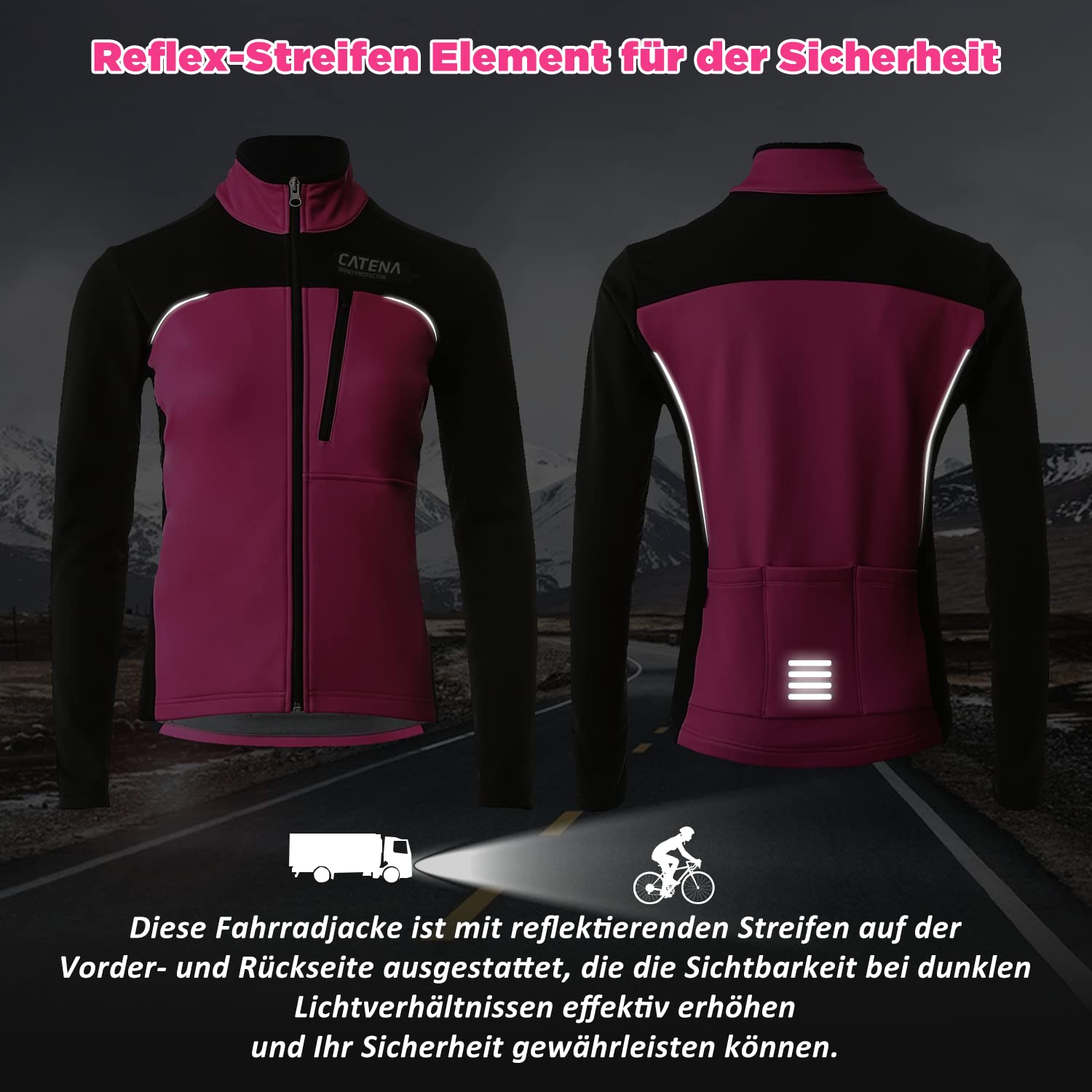 Veste Cycliste Hiver Femme, Veste VTT Imperméable, Veste Softshell Coupe-vent, Veste Thermique Respirante, Veste Cycliste Réfléchissante, pour Cyclisme, Course, Alpinisme, Randonnée