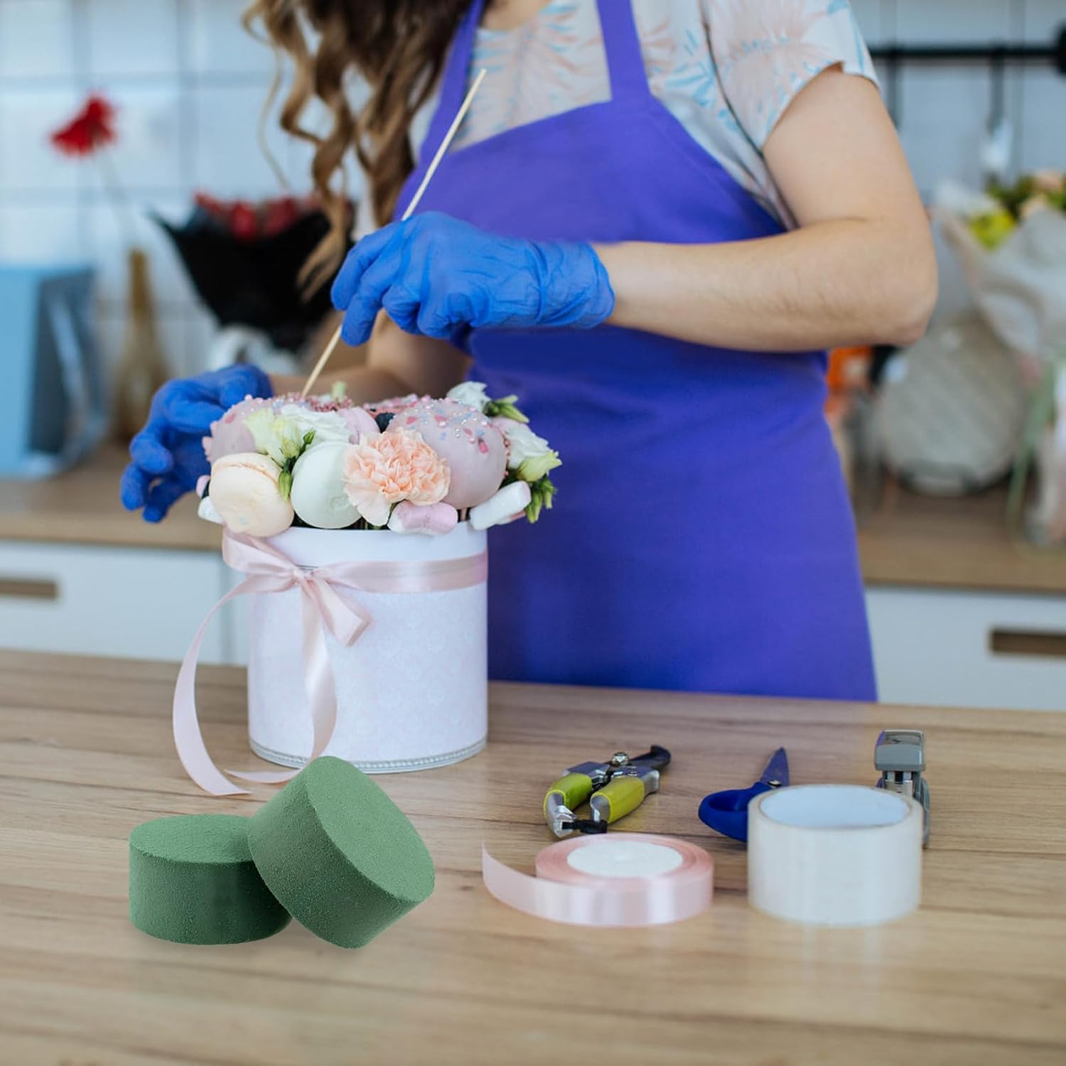 KOHAND 50 Pack 3 Inch Flower Round Floral Foam, Green Dry and Wet Foam Block, Round Foam Blocks for Artificial Flowers, Wedding Aisle Flowers, Craft Project