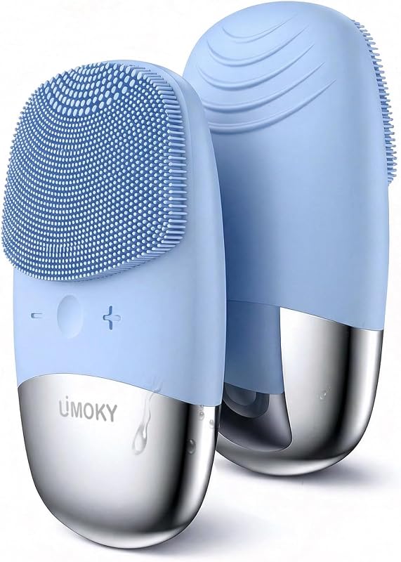 Uimoky Escova Elétrica de Silicone para Limpeza Facial 3 em 1, Vibratória, IPX7, Recarregável via USB, Azul