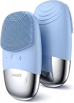 Facial Cleansing Brush, 3-in-1 Electric Silicone Face Scrubber, Vibrating Massager, IPX7 Waterproof, USB Rechargeble Pore Brush for Deep Cleanning, Blackhead Remover, Exfoliating Blue