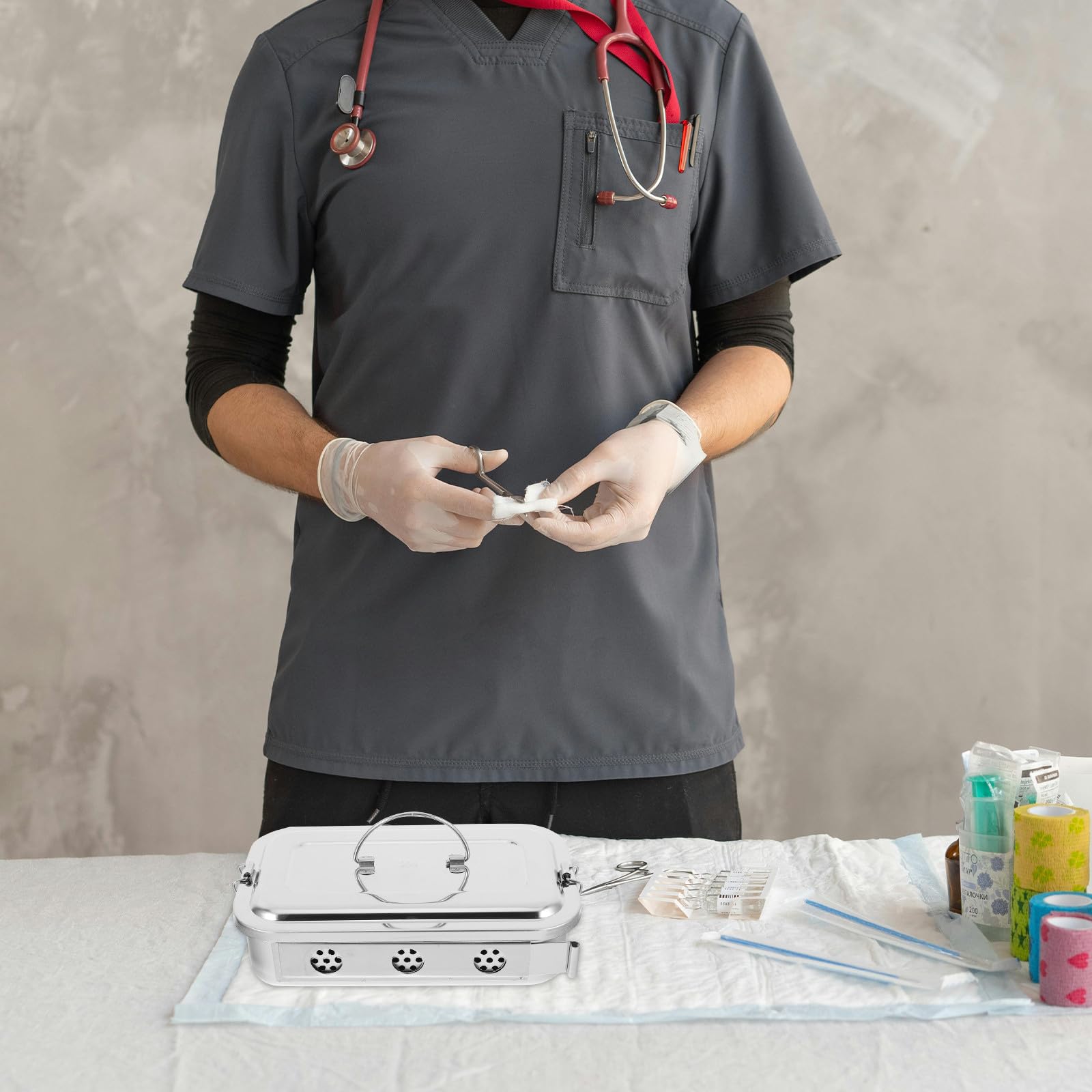 Vassoio in Acciaio Inox 304 Sterilizzabile Chiusura a Scatto per Laboratori e Ospedali, Resistente e Riutilizzabile per Medici e Dentisti