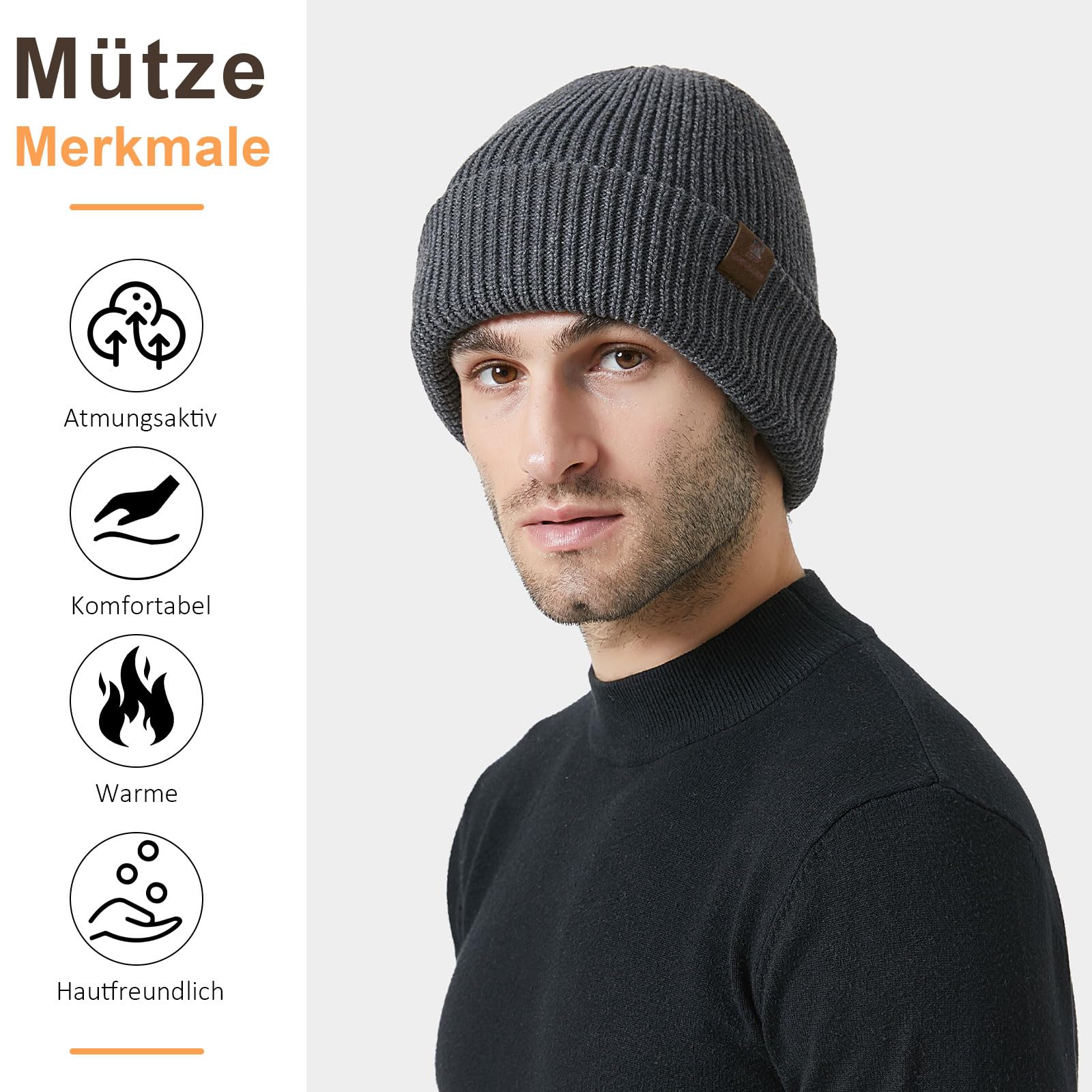 BARFULKER Berretto in Maglia Uomo Donna Cappello da Uomo Invernale Caldo Foderato Elasticizzato Beanie Hat Lana Beanie Antivento Cappelli da Corsa