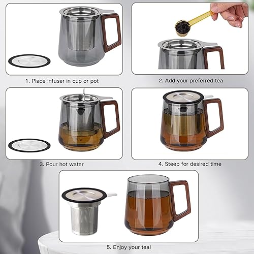 Miniatura 7 de Gute Paquete de 2 infusores de té para té suelto, silicona de grado alimenticio y colador de té de malla extrafina de acero inoxidable 304 para té