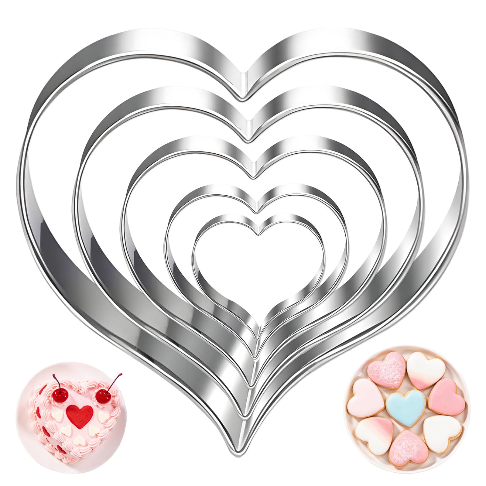 6 Pcs Heart Cookie Cutter, Heart Shaped Cookie Cutter Large for Baking, 11/10/8.5/7/5.7/4.7cm Love Heart Cookie Cutter Set Stainless Steel,Mini/Small/Large Heart Cutter for Baking, Biscuit and Bread