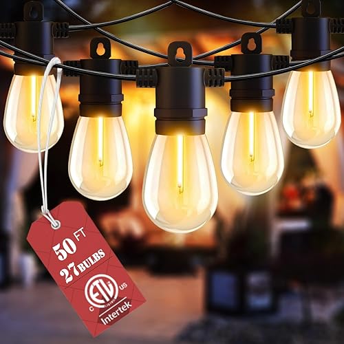 LONIUTO Cadena de luces para exteriores, tira de luces LED de 200 pies, impermeable e inastillable, luces colgantes de patio con 50 bombillas, luces