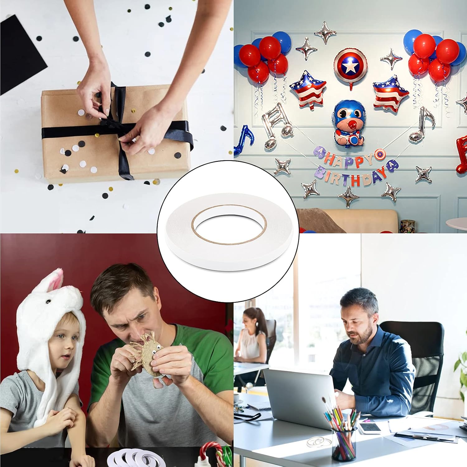 White Double Sided Adhesive Tape, 0.47" x 54 Yards Strong Sticky Tape for Arts DIY Crafts Photography Scrapbooking Card and Boxes Making Home Office School Stationery Supplies