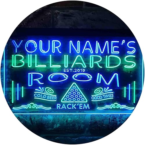 ADVPRO Letrero de neón LED de doble color con texto en inglés "Your Name Est Year", para sala de billar, garaje, verde y azul, 24 x 16 pulgadas,