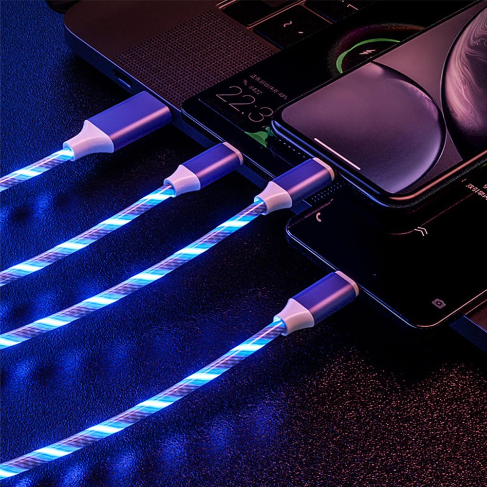 IHAO Cavo di ricarica multiporta, 3 combinazioni in un unico cavo da USB A a USB C/Micro USB PD, cavo di ricarica rapida illuminato a LED, compatibile con quasi tutti i tipi di dispositivi elettrici