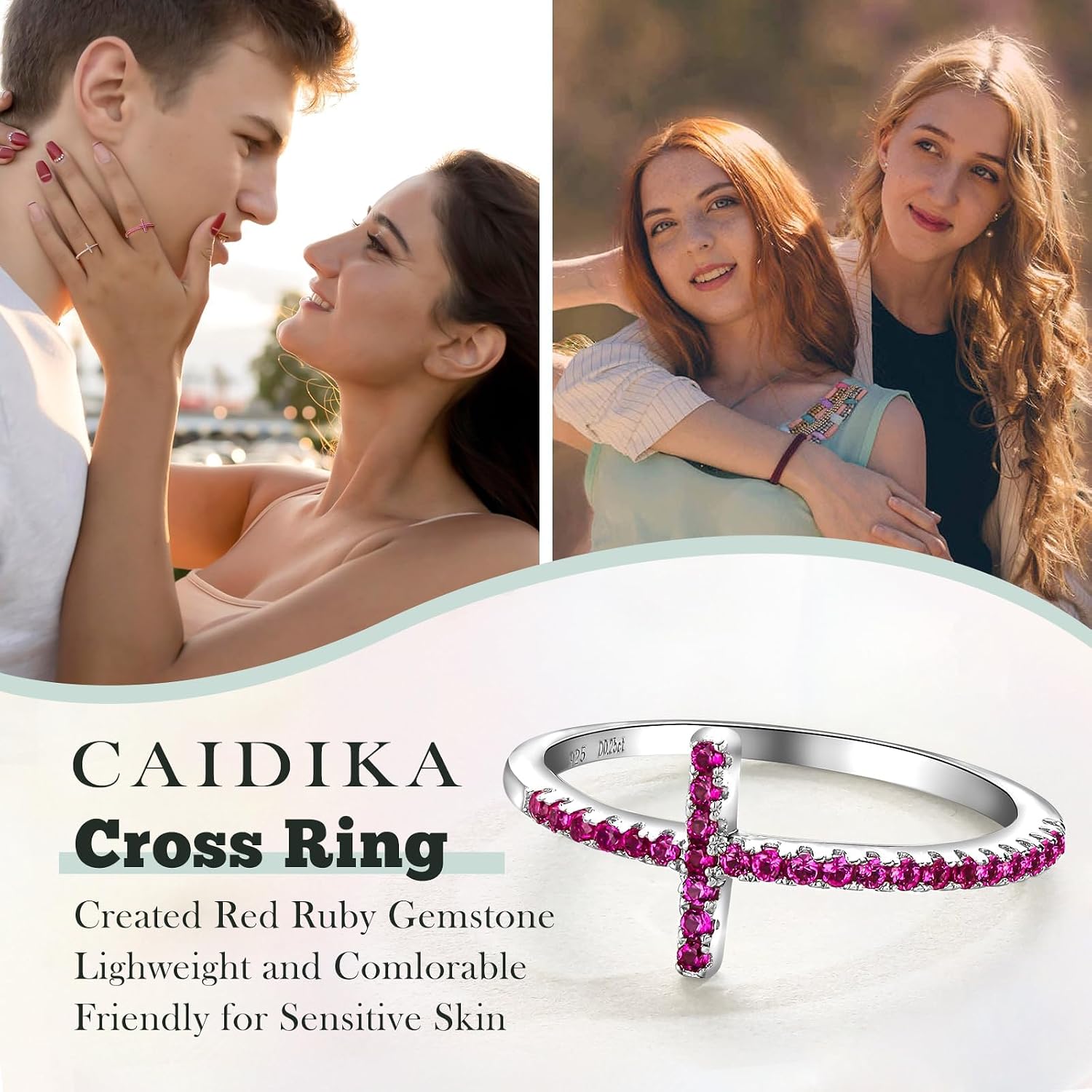 Moissanite/Created Sapphire/Emerald/Ruby Sideways Cross Rings for Women 925 Sterling Silver Stackable Band Ring Engagement Anniversary Jewelry