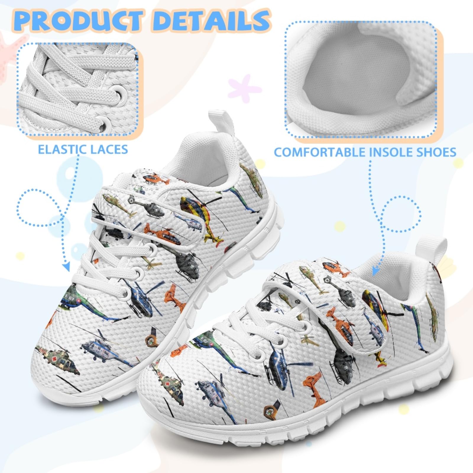 XDMXY Helicopter Boys Sneakers Lightweight Kids Tennis Running Shoes Comfortable Breathable Single-Buckle Sneaker for Girls Boys