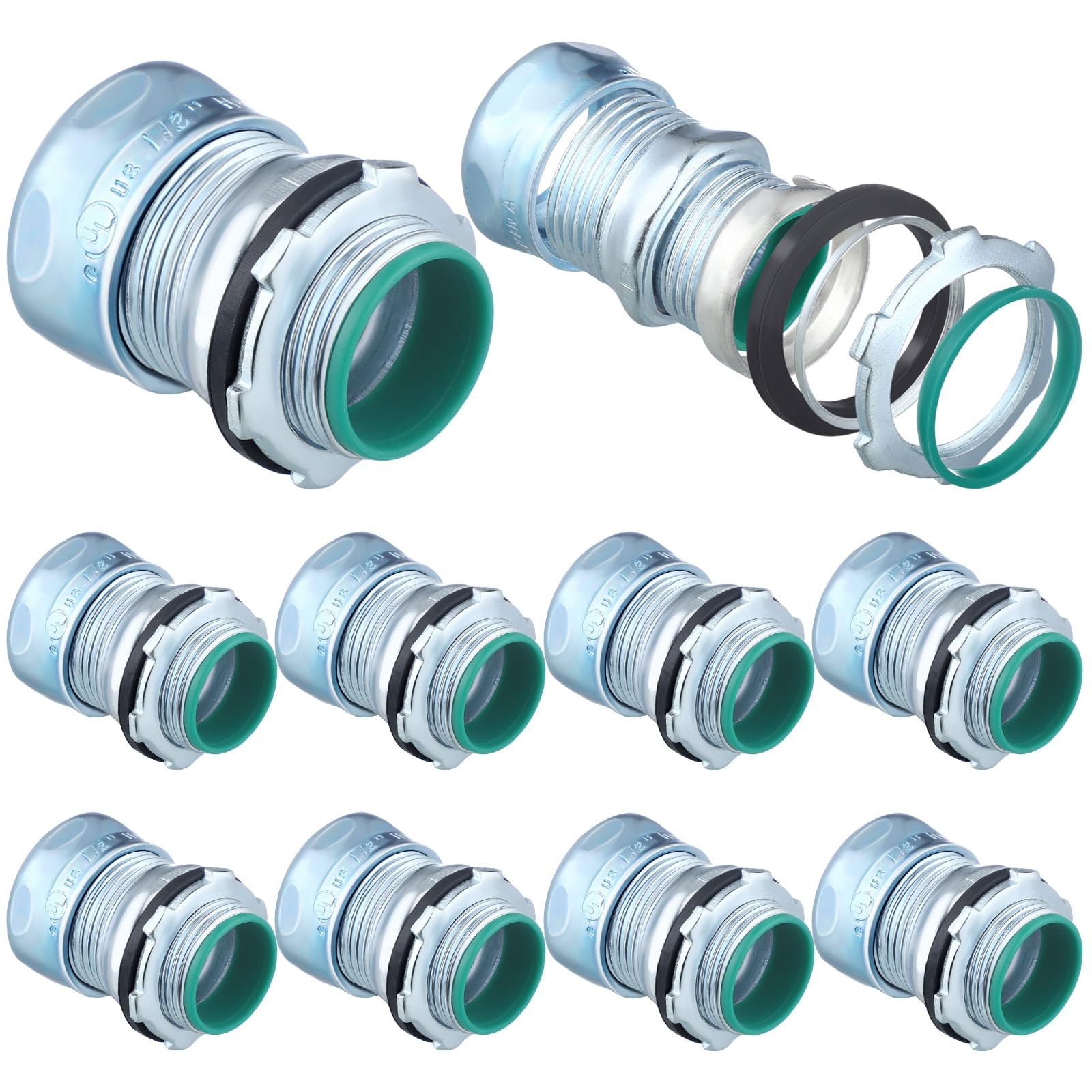 Copkim 10 Pcs Compression Connector Insulated Zinc Plated Steel EMT Throat Electrical Metallic Tube(1/2 Inch)-picture-18