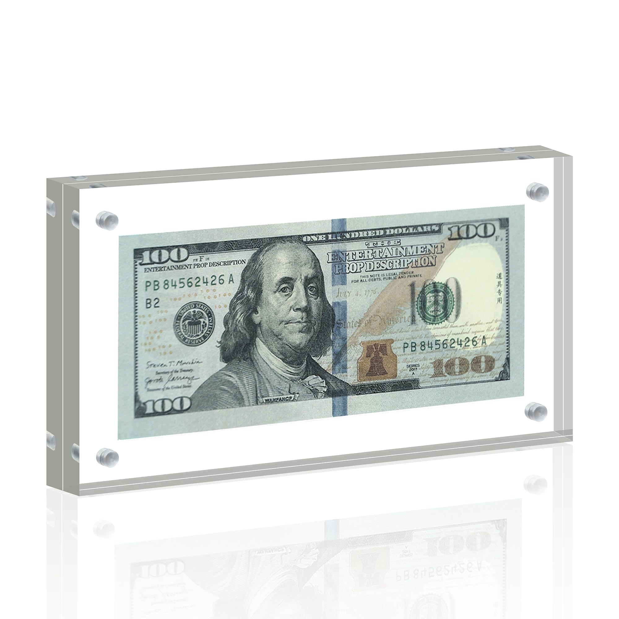19.5cm x 9.5cm Acrylic Currency Display Frame, Clear Self-Standing Dollar Bill Holder