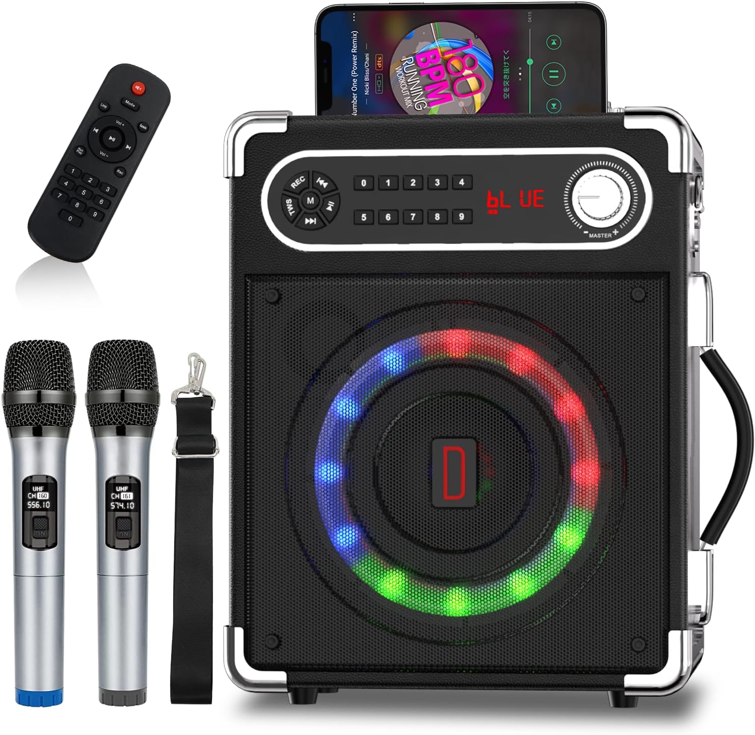 Macchina Karaoke Portatile Con 2 Microfoni Wireless - Altoparlante Bluetooth LED, Supporto USB/TF/AUX/TWS - Foto 8