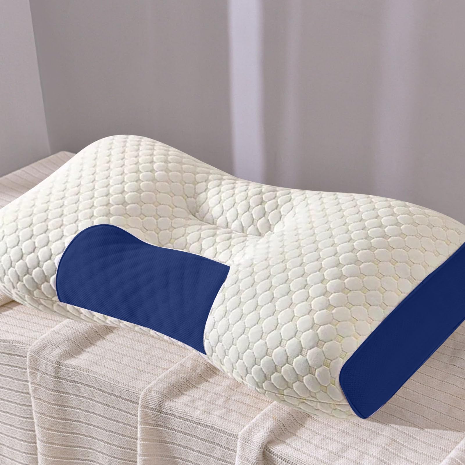 Cuscino per dormire non collassante, morbido cuscino in memory foam per colonna cervicale per adulti e studenti, comodo cuscino per massaggio al collo in cotone lavorato a maglia, 75 x 48 cm (2