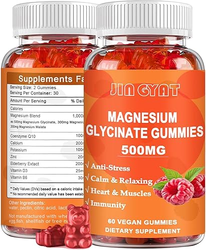 Miniatura 1 de Gomitas de glicinato de magnesio de 500 mg con L-treonato de magnesio, malato de magnesio y taurato, vitamina B6 y D3, suplemento para dormir