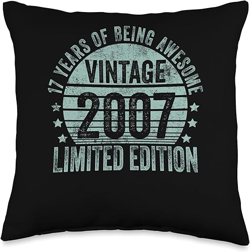 Retro 17th Birthday Gifts Girls Boys Throw Pillow, 16x16, Multicolor