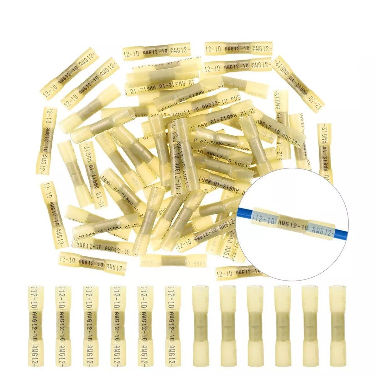100 Pcs of Heat Shrink Butt Crimp Wire Connectors Splice Terminals Yellow Kit