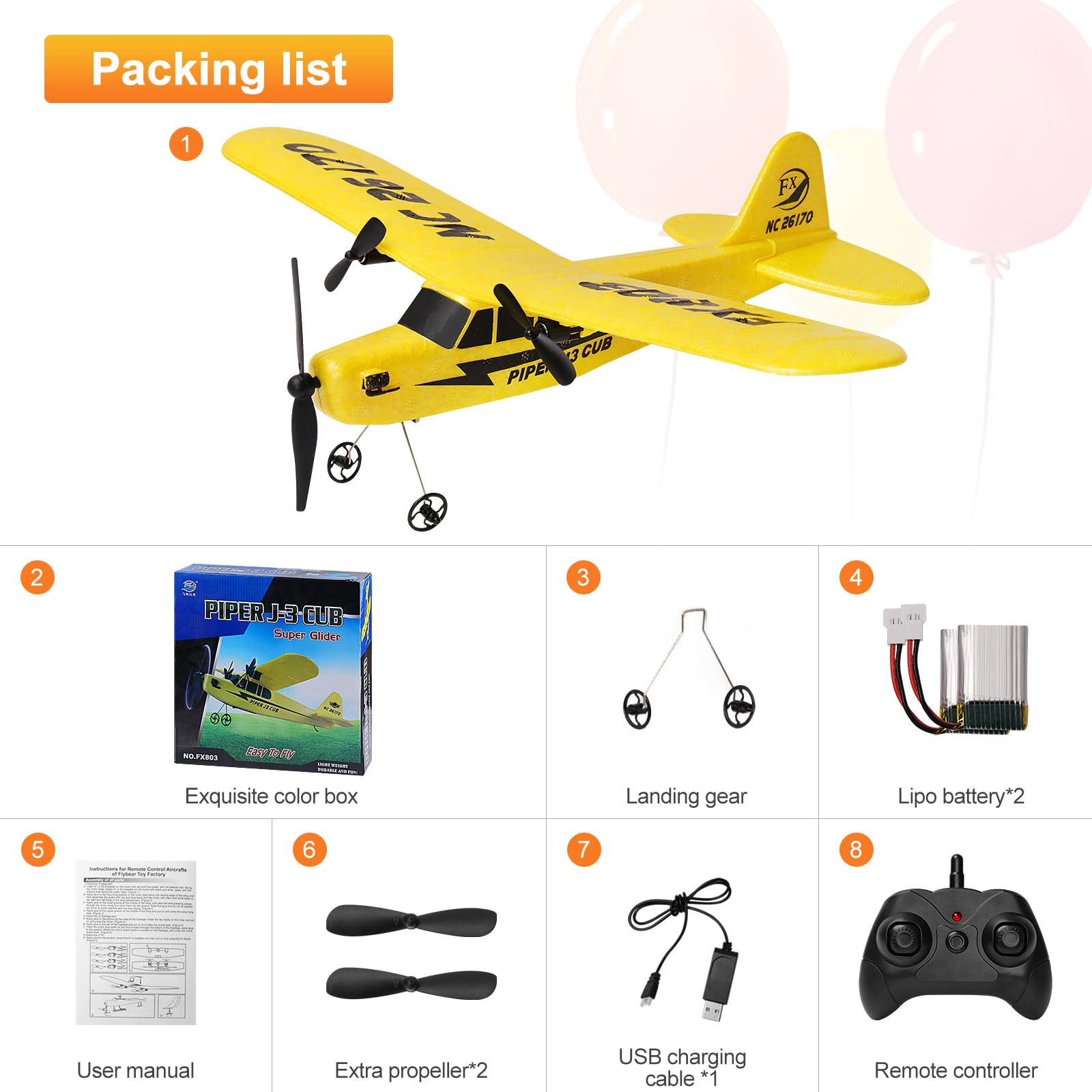 2.4GHz 2-channel Remote Control Airplane: FX803 EPP RC aereo RC aereo per principianti Bambini e adulti giocattolo con ricarica USB Facile da volare, giallo