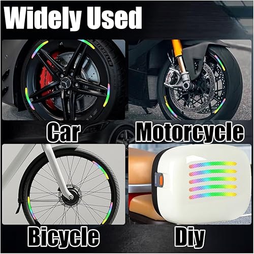 Miniatura 7 de 20 calcomanías reflectantes a rayas para ruedas de automóvil, calcomanías de advertencia de seguridad nocturna para ruedas de automóvil, calcomanías