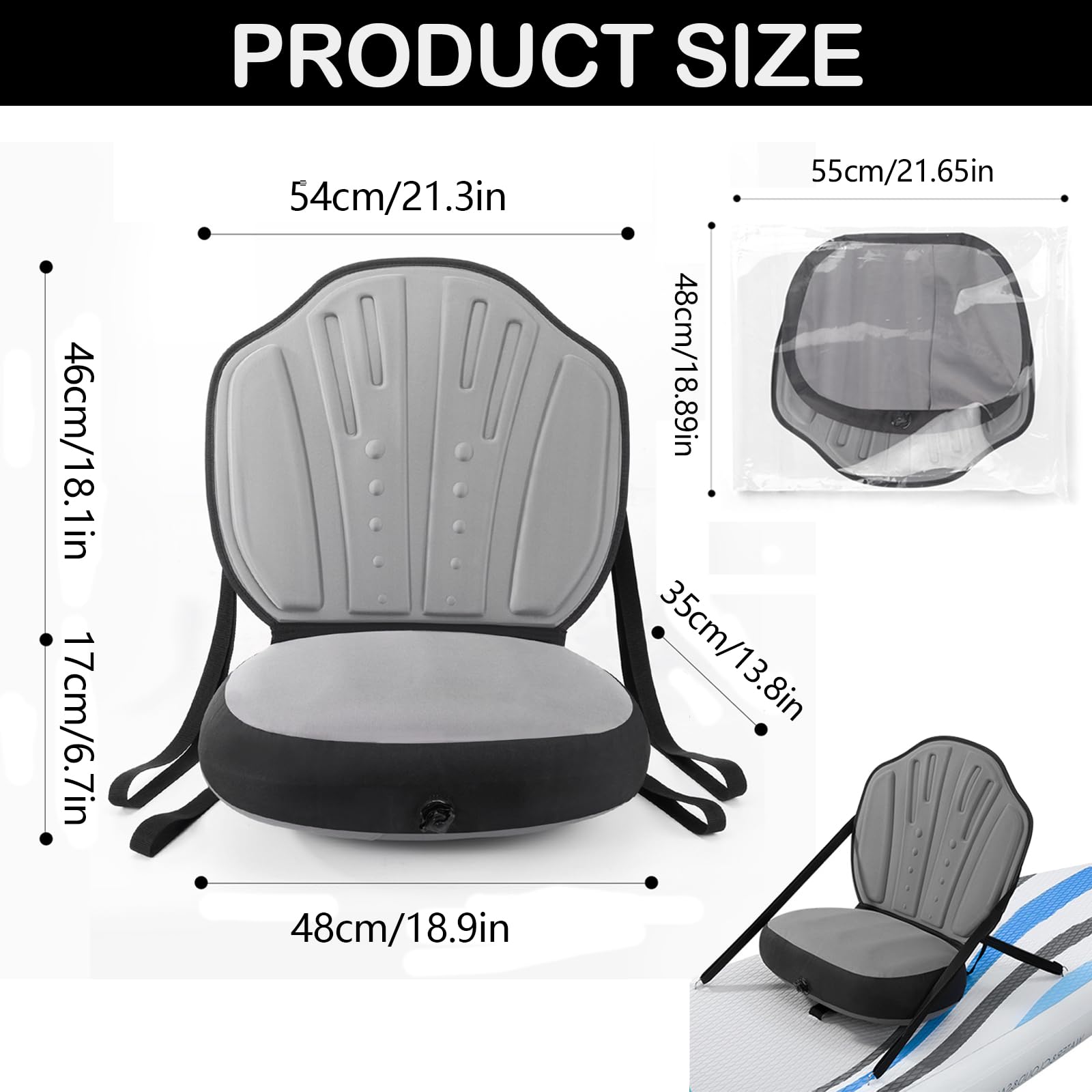 Asiento de Tabla de Paddle Surf Inflable, Cojín Universal para Kayak con Respaldo, Asiento de Kayak Ajustable Asiento Paddle Surf para Botes Inflables Canoa y Entusiastas de la Pesca