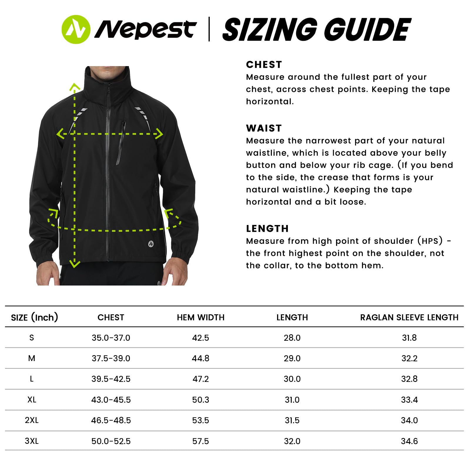 Nepest Chaqueta de ciclismo impermeable para hombre, protección contra la lluvia 10K H2O + transpirabilidad 5K, 6 bolsillos, reflectante, UPF50+, abrigo resistente al viento para MTB Running