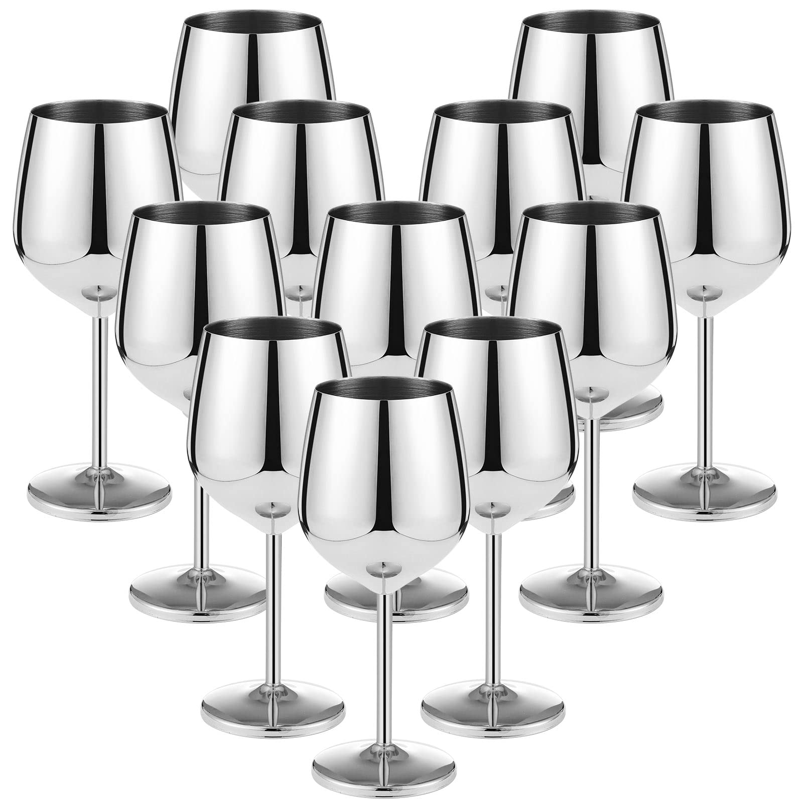 Rtteri 12 Stück Edelstahl Weingläser 510 ml Silber Unzerbrechliche Weingläser Edelstahl Weingläser Stiel Metall Weingläser für Wein Champagner Cocktails Bankett Hochzeit Party Camping