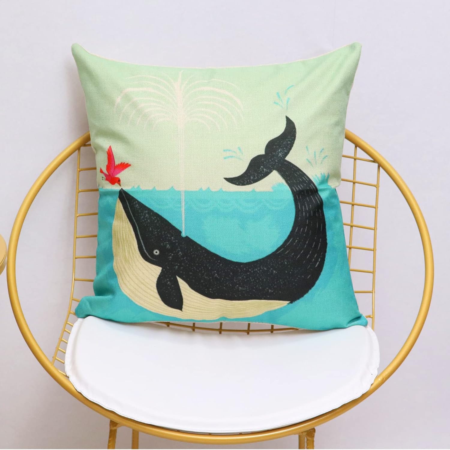 Set of 4 Throw Pillow Covers Elephant Cartoon Animal Decorative Pillow Cases Pattern Printed Pillowcases Cotton Linen Cushion Cover 18x18 Inches (Elephant-1)