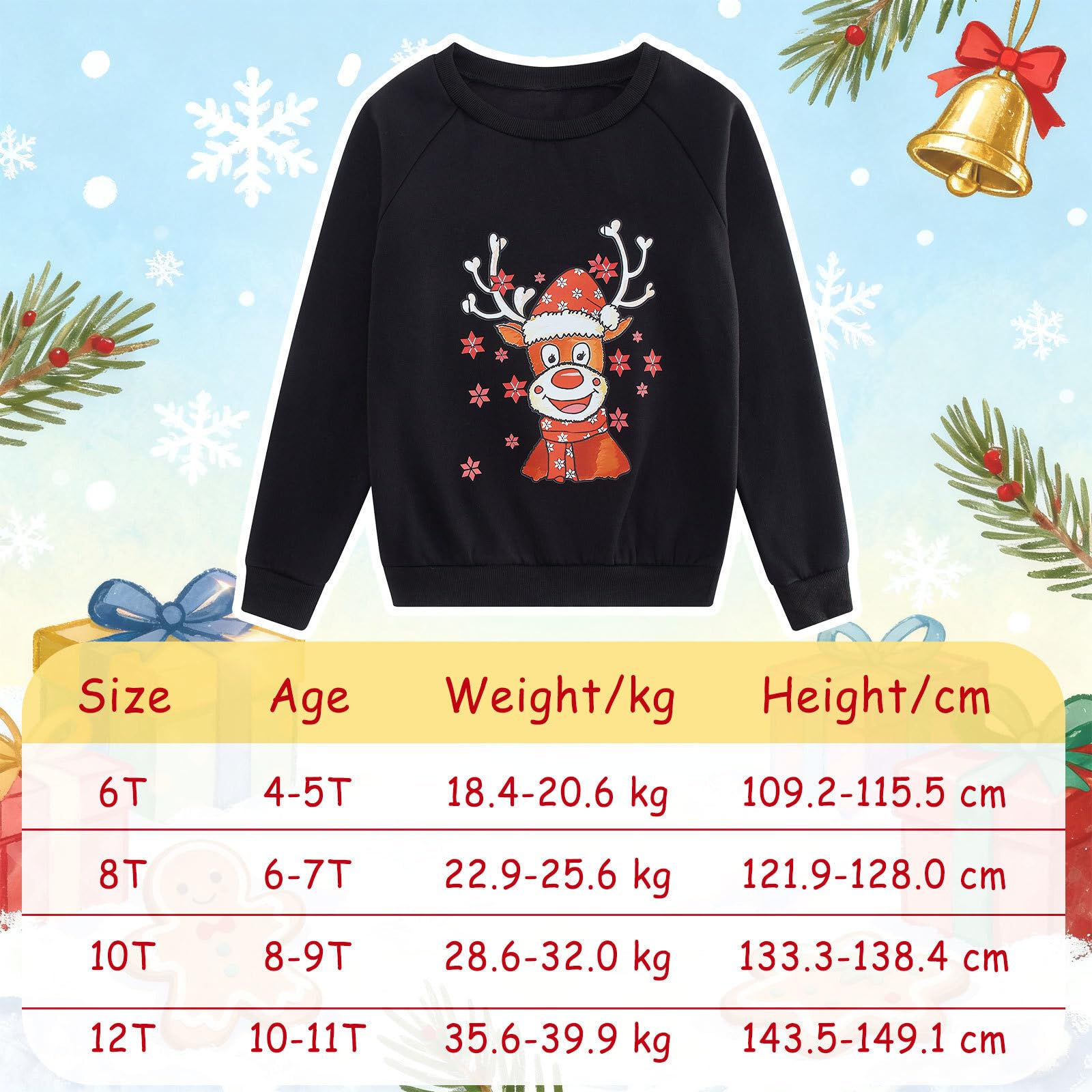 SFreeBo Sudadera de Navidad para niños Jersey para niñas Camiseta de Manga Larga de Invierno Jersey Informal de algodón con Estampado navideño para niños de 4-11 años