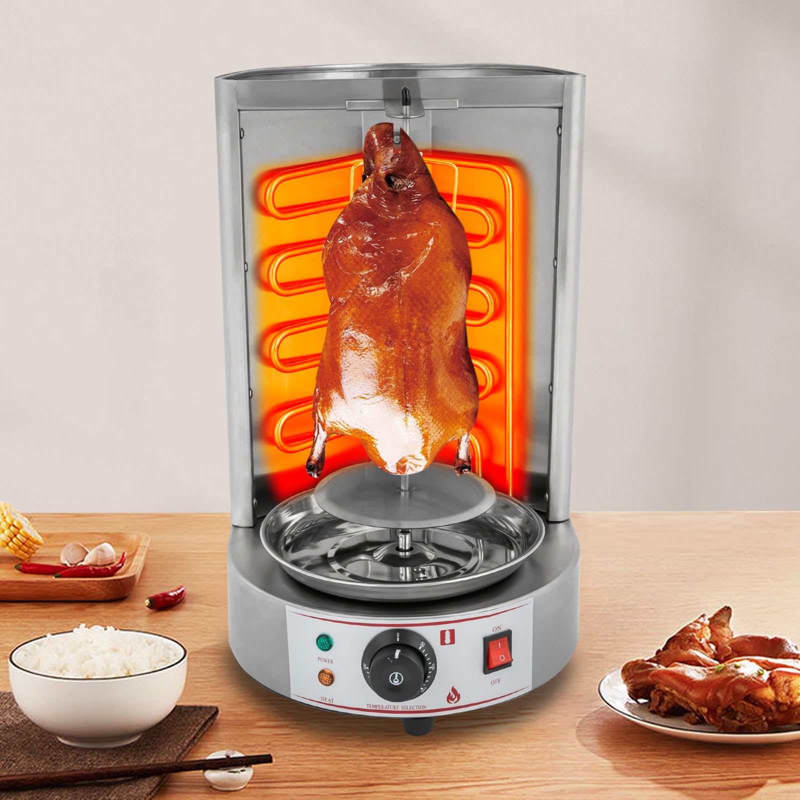 Griglia per döner per la casa, per il pollo, girarrosto e kebab verticale, in acciaio inox, con distribuzione del calore a 360°, capacità 8 kg, per barbecue verticale a gas/elettrico, per
