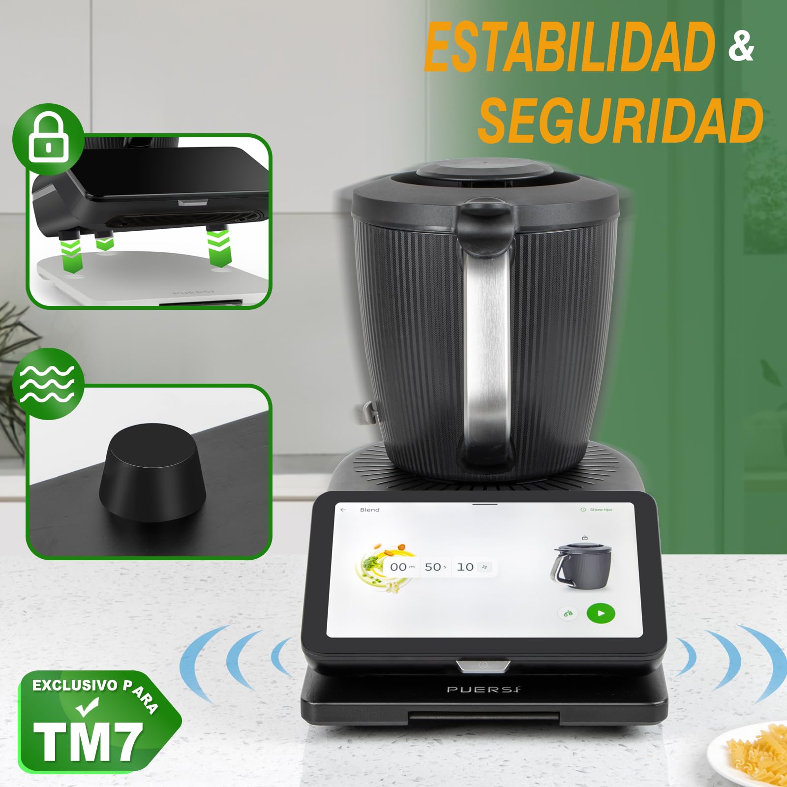 PUERSI Tabla Deslizante para TM7, 2ª Generación, Base con Ruedas | Base con Ruedas, Soporte para Bimby (Negro)