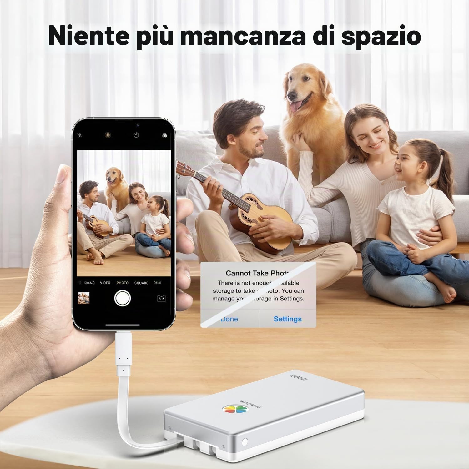 iDiskk Disco rigido esterno Lightning 3 in 1 certificato MFi da 500 GB per iPhone con 3 cavi integrati, hard disk portatile USB-C per dispositivi di tipo C, funziona con i più recenti iPhone/iPad/Mac