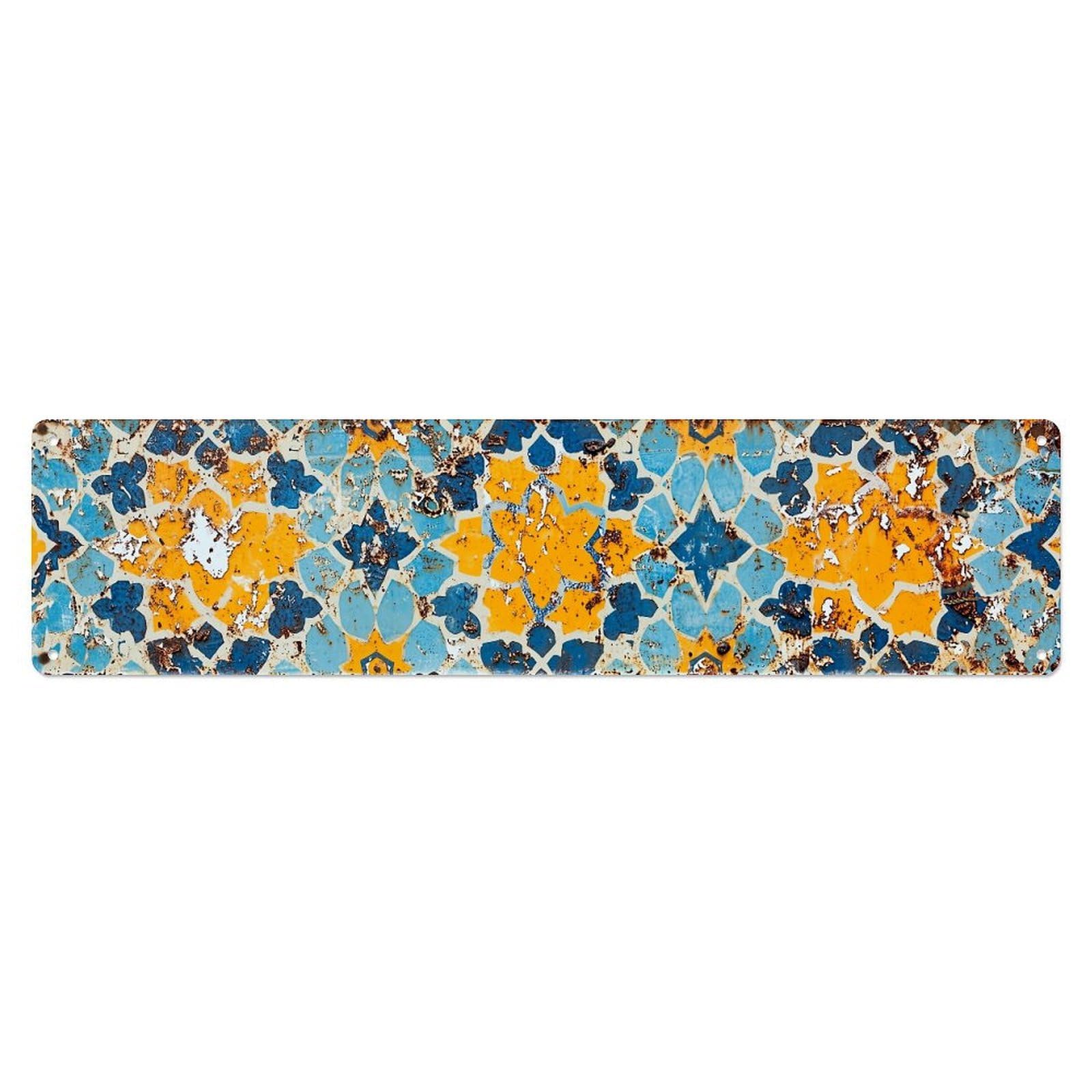 Blue Yellow Floral Tile Pattern Metal Tin Sign Plaque