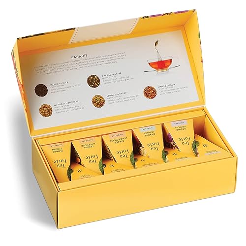 Vista 20 de Tea Forte Jubilee Caja de muestrario de té surtido, de presentación pequeña con 10 infusores de té en forma de pirámide con té orgánico de hojas