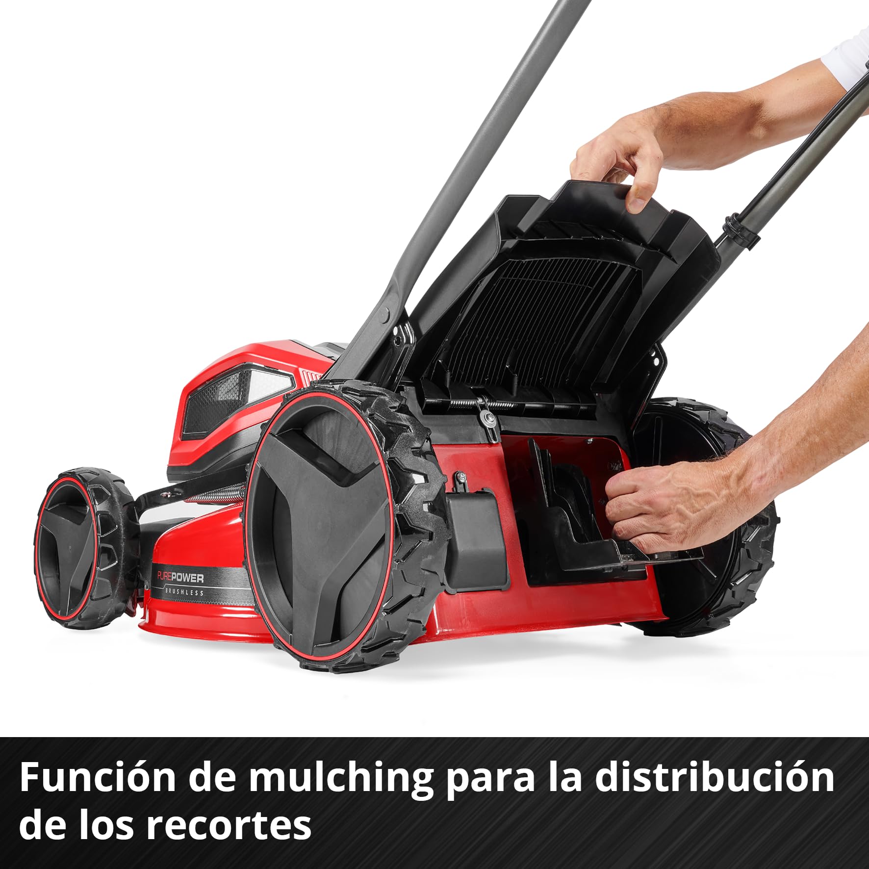 Einhell Professional Cortacésped con batería GP-CM 36/47 S Li BL Power X-Change (36 V, 47 cm de ancho de corte, hasta 700 m², sin escobillas, cesta 65 L, incl. 4x4,0Ah baterías, 2x Twincharger)