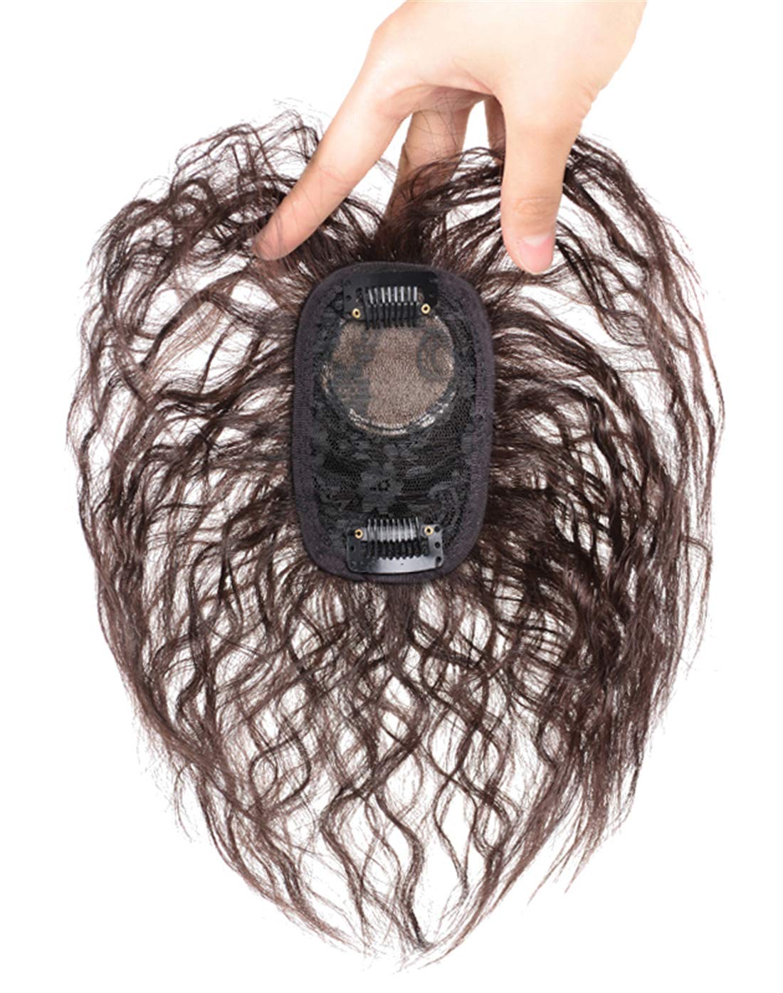Susanki 7" Curly Hair Topper Toupee with Silk Base for Thinning Hair, Women's Top Hair Pieces Clip in, Dark Brown