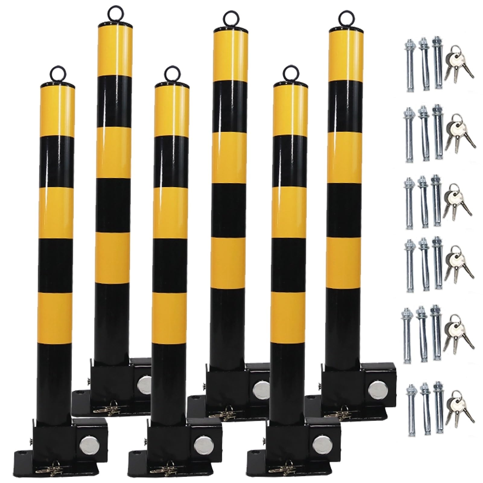 CWCQGH Folding Parking Bollard Set of 2 - Car Parking Barrier Post for Traffic-Sensitive Areas, Garage Security with Reflective Tape (Black 6PCS)