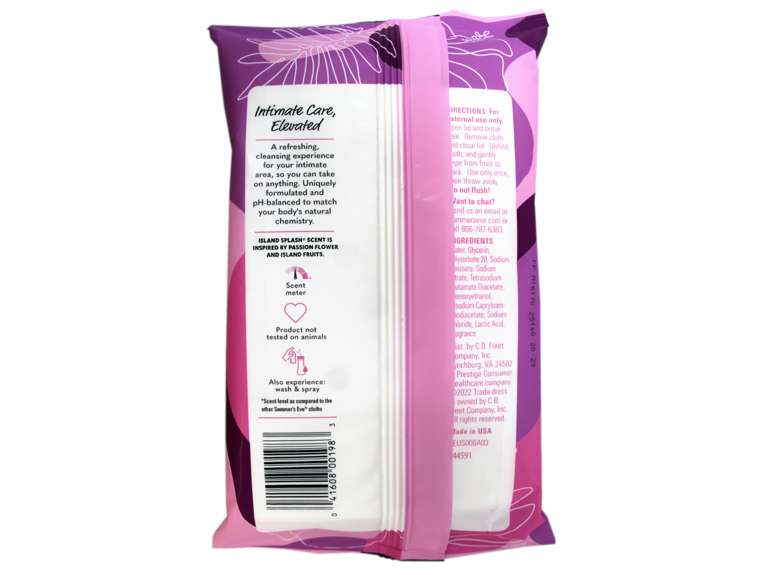 Summer's Eve Island Splash Refreshing Daily Feminine Wipes, Removes Odor, pH Balanced, 32 Count - 2 Pack