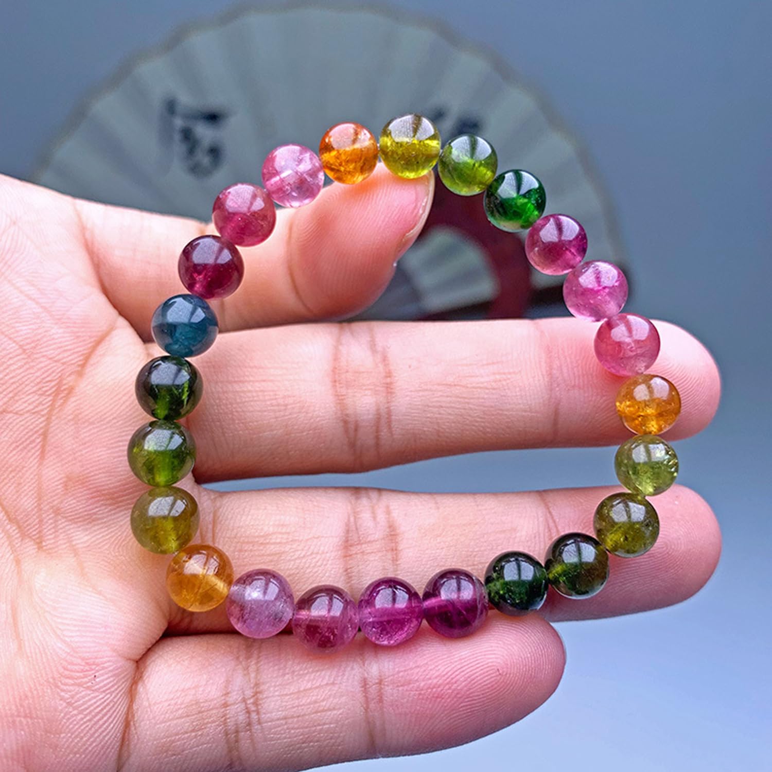 Braccialetti da donna colorati con perline di tormalina cristalli naturali | Braccialetti di cristallo energetico fatti a mano, regalo di gioielli da spiaggia estiva