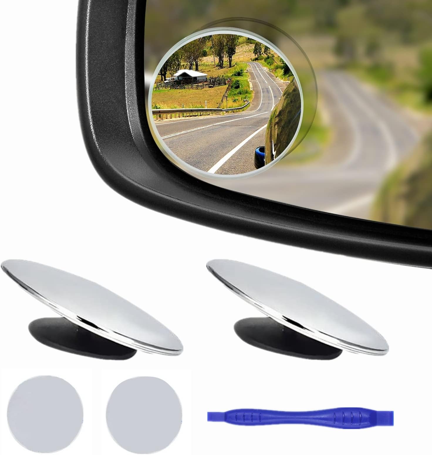 2 pcs Blind Spot Mirrors, 2" Round HD Glass Convex 360° Wide Angle Side Rear View Mirror with ABS Housing for Cars SUV and Trucks, Chrome, Pack of 2