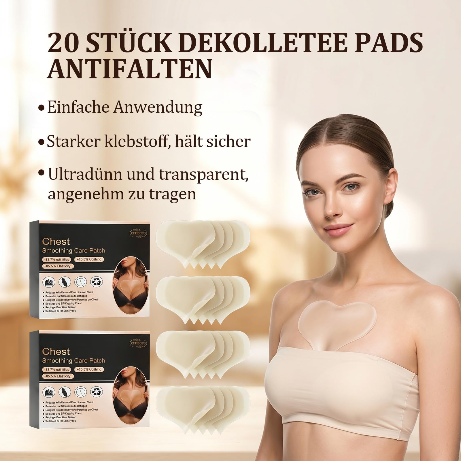 20 Stück Dekoltee Pads Antifalten, Brustpads Dekoltee Pad, Decollete Pads Antifalten Bekämpfung von Brustfalten