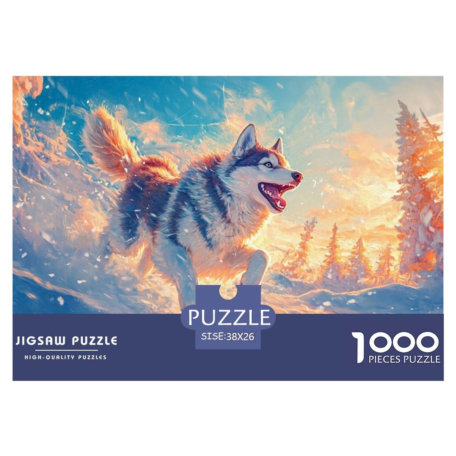 Siberian Husky Jigsaw 1000 Piece Challenge Toy for Adults,Winter Scene Impossible Jigsaw Puzzles 1000 Pieces Educational Games for Adults Or Families 38x26cm/1000pcs