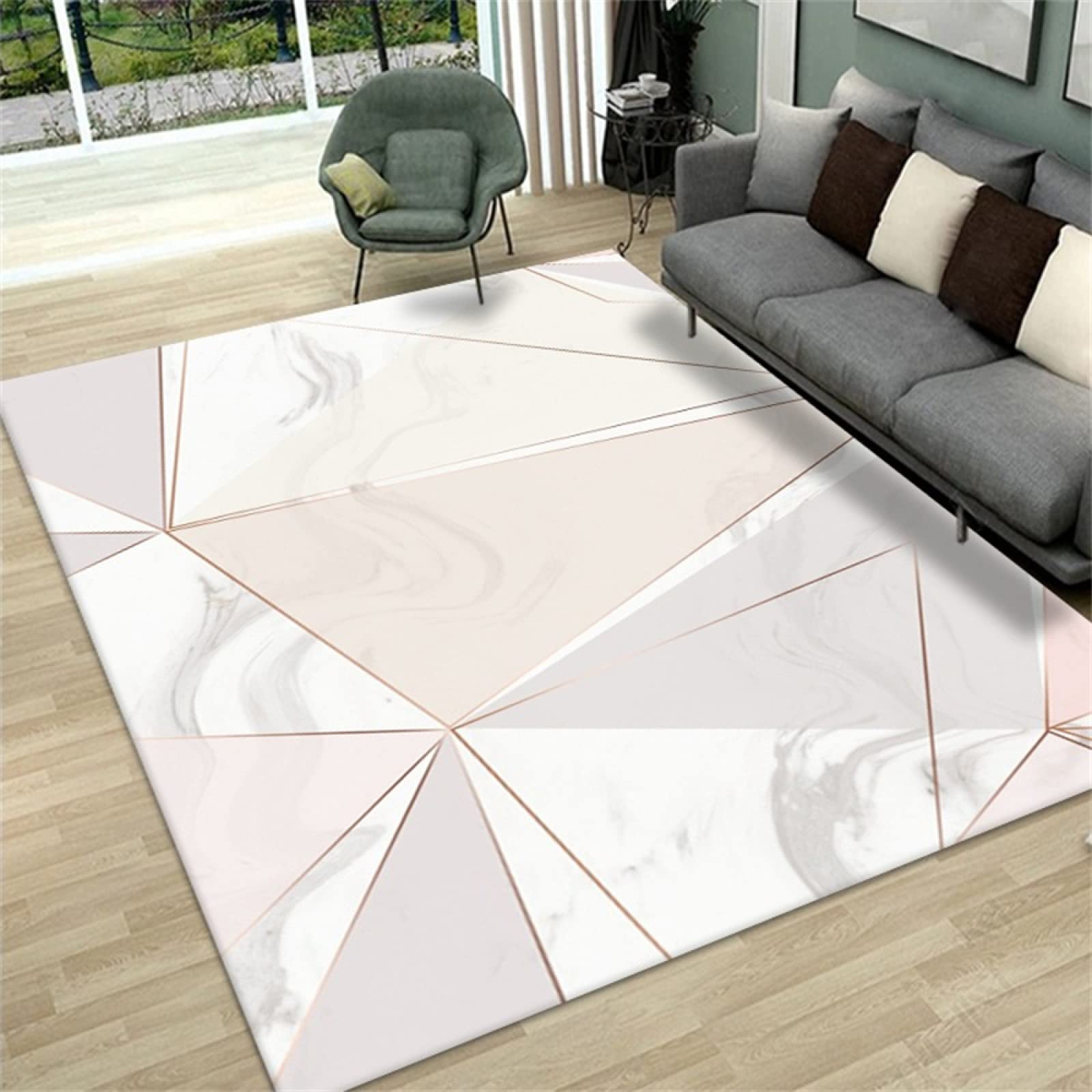 Tapis d Exterieur 180x250cm Rose et Tapis de Jeux Géométrie