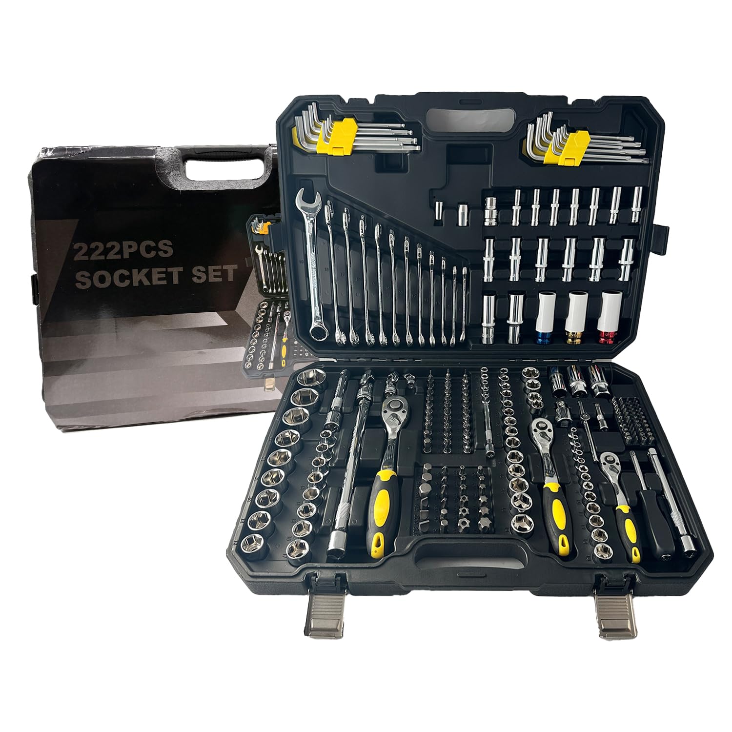 slrongpowlr Allen Socket Set and Torx Bit Set, Ratchet Hex Socket Set 3/8", 1/4" and 1/2" Drive Ratchet Set, SAE/Metric Socket Set, S2 Alloy Steel