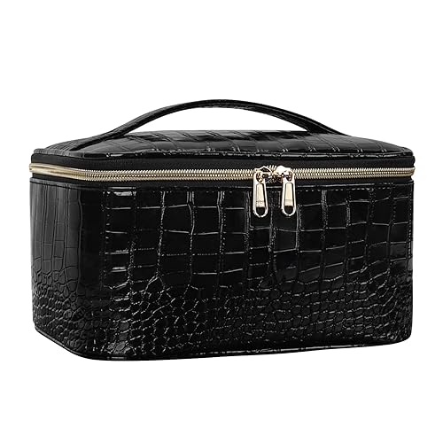 Miniatura 8 de OCHEAL Bolsa de maquillaje, bolsa de cosméticos portátil, organizador de maquillaje de viaje de gran capacidad, bolsas de maquillaje negras para