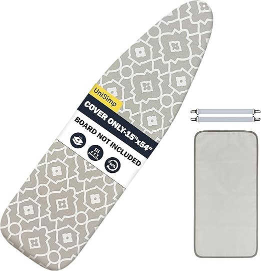 Ironing Board Cover and Pad 15X54“ - Extra Thick Natural Cotton, Scorch & Stain-Resistant Padding, Standard Size Iron Board Cover with Metal Fasteners Heavy Duty Elastic Edge, Heatproof