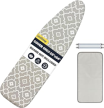 Ironing Board Cover and Pad 15"x54" Extra Thick Natural Cotton, Scorch and Stain Resistant Padding, Standard Size Iron Board Cover with Fasteners Heavy Duty Elastic Edge, Heatproof Geometric