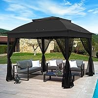 Vista 12 de 11x11 Tienda de campaña desmontable para exteriores con paredes de malla para patio, césped, jardín trasero y terraza, beige