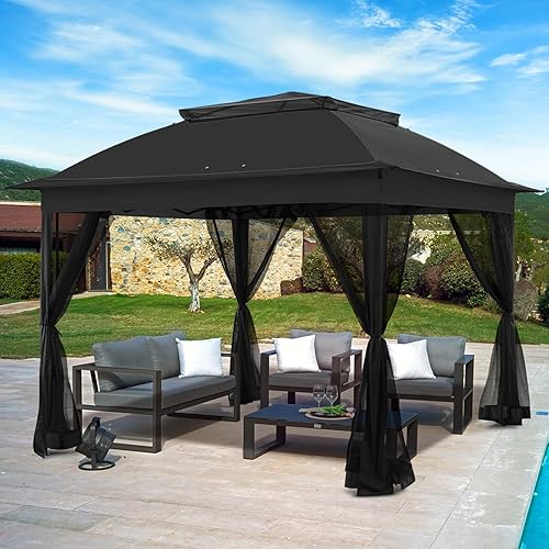 Miniatura 12 de 11x11 Tienda de campaña desmontable para exteriores con paredes de malla para patio, césped, jardín trasero y terraza, beige