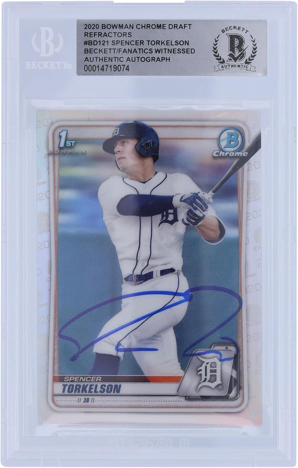 Spencer Torkelson Detroit Tigers Autographed 2020 Bowman Chrome Draft Refractor #BD-121 Beckett Fanatics Witnessed Authenticated Card - Baseball Slabbed Autographed Cards